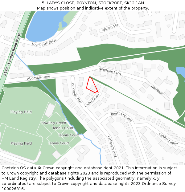 5, LADYS CLOSE, POYNTON, STOCKPORT, SK12 1AN: Location map and indicative extent of plot