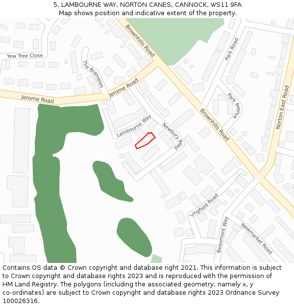 5, LAMBOURNE WAY, NORTON CANES, CANNOCK, WS11 9FA: Location map and indicative extent of plot