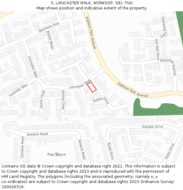 5, LANCASTER WALK, WORKSOP, S81 7NG: Location map and indicative extent of plot