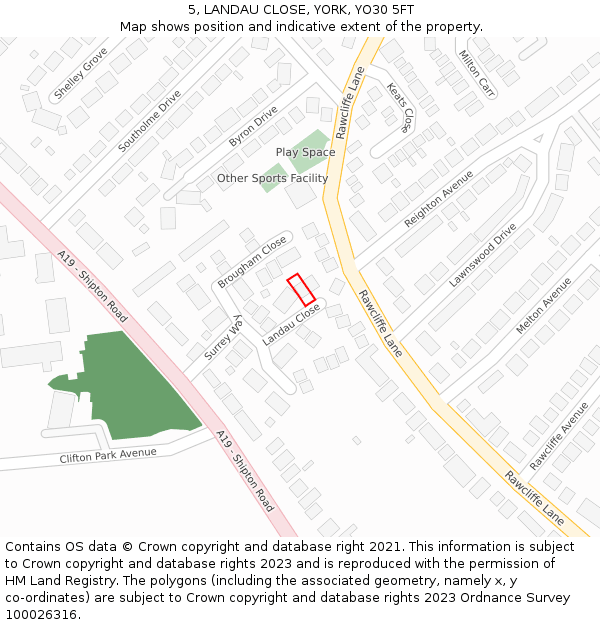 5, LANDAU CLOSE, YORK, YO30 5FT: Location map and indicative extent of plot