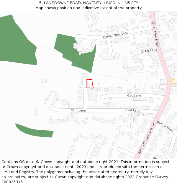 5, LANSDOWNE ROAD, NAVENBY, LINCOLN, LN5 0EY: Location map and indicative extent of plot