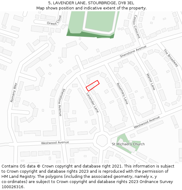 5, LAVENDER LANE, STOURBRIDGE, DY8 3EL: Location map and indicative extent of plot