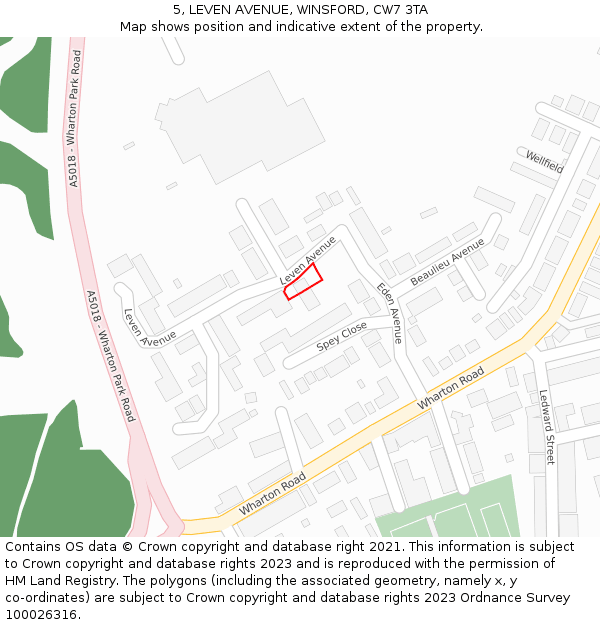 5, LEVEN AVENUE, WINSFORD, CW7 3TA: Location map and indicative extent of plot