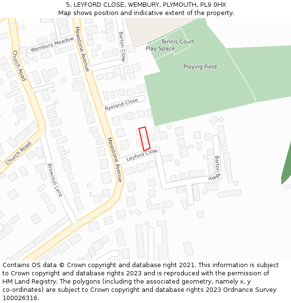 5, LEYFORD CLOSE, WEMBURY, PLYMOUTH, PL9 0HX: Location map and indicative extent of plot