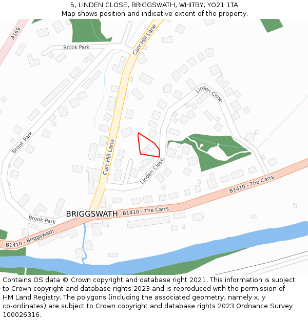 5, LINDEN CLOSE, BRIGGSWATH, WHITBY, YO21 1TA: Location map and indicative extent of plot