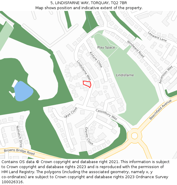 5, LINDISFARNE WAY, TORQUAY, TQ2 7BR: Location map and indicative extent of plot