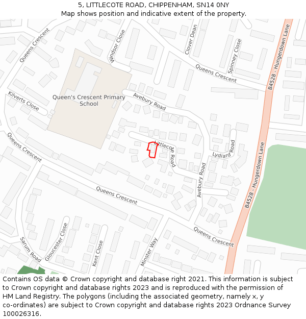 5, LITTLECOTE ROAD, CHIPPENHAM, SN14 0NY: Location map and indicative extent of plot