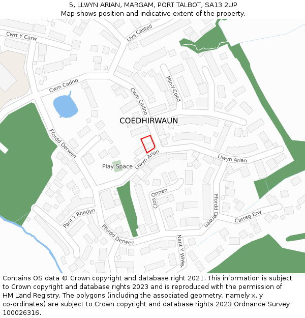 5, LLWYN ARIAN, MARGAM, PORT TALBOT, SA13 2UP: Location map and indicative extent of plot