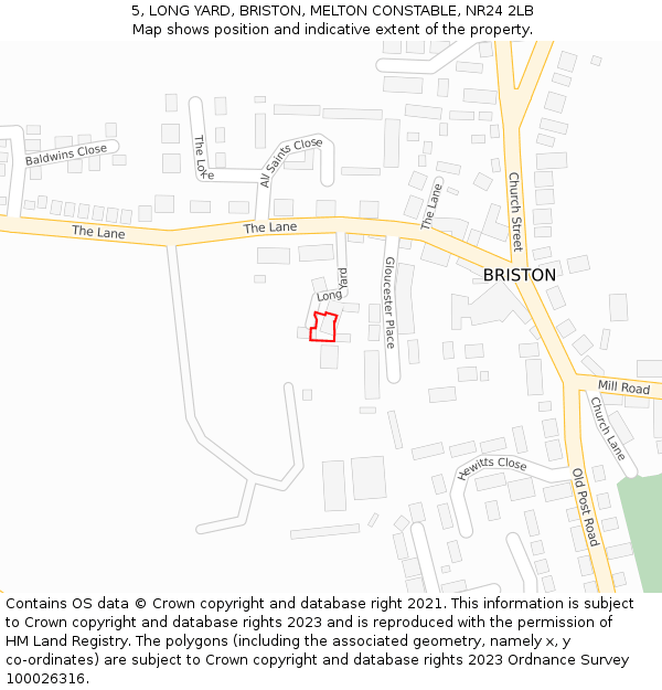 5, LONG YARD, BRISTON, MELTON CONSTABLE, NR24 2LB: Location map and indicative extent of plot