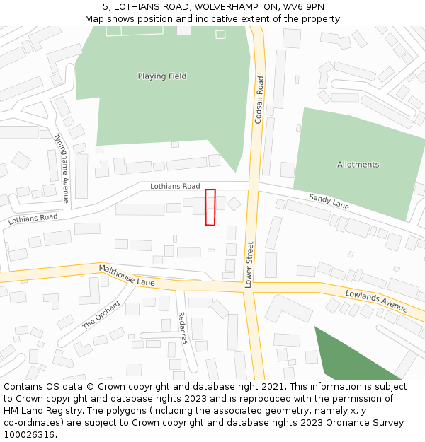 5, LOTHIANS ROAD, WOLVERHAMPTON, WV6 9PN: Location map and indicative extent of plot