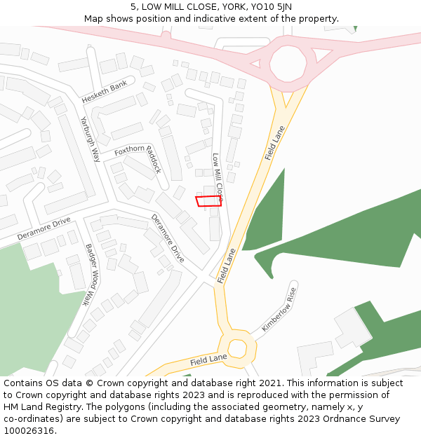 5, LOW MILL CLOSE, YORK, YO10 5JN: Location map and indicative extent of plot