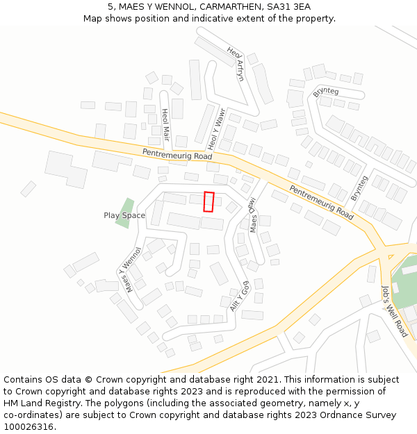 5, MAES Y WENNOL, CARMARTHEN, SA31 3EA: Location map and indicative extent of plot