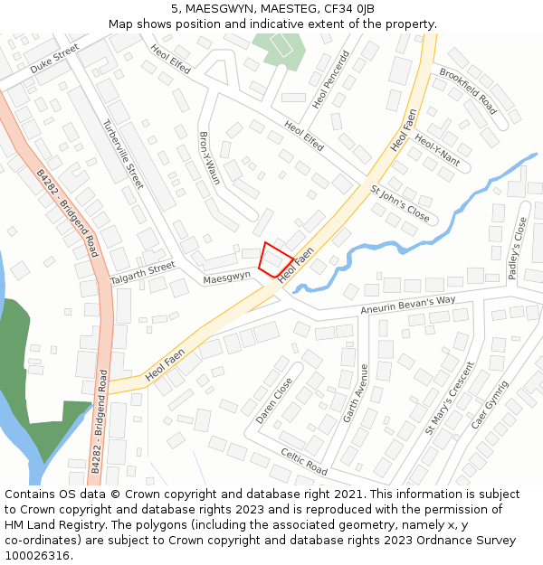 5, MAESGWYN, MAESTEG, CF34 0JB: Location map and indicative extent of plot