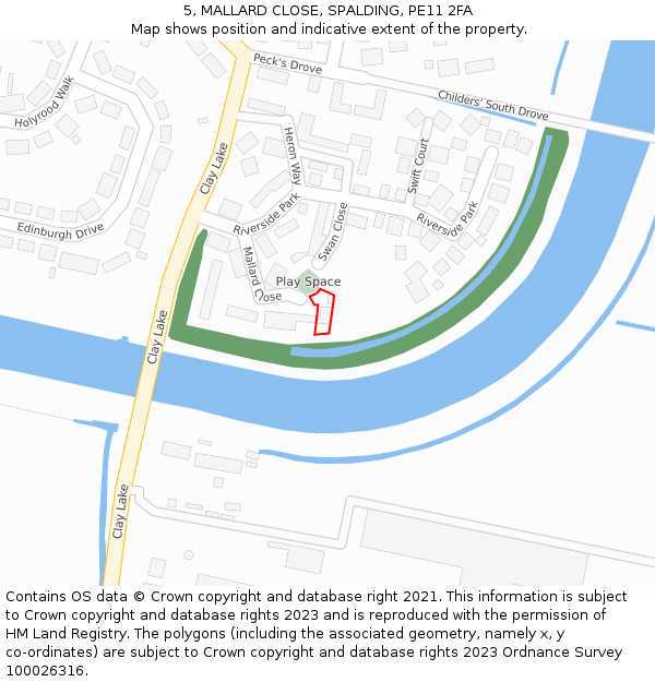 5, MALLARD CLOSE, SPALDING, PE11 2FA: Location map and indicative extent of plot