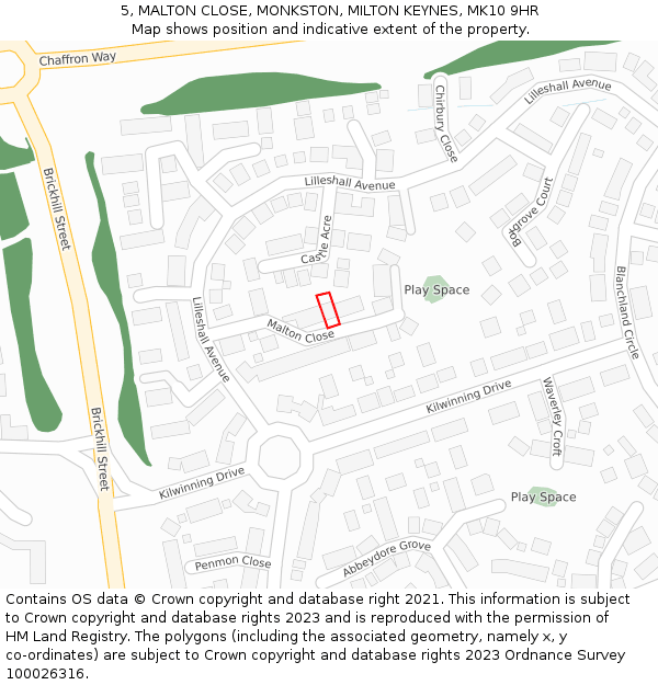 5, MALTON CLOSE, MONKSTON, MILTON KEYNES, MK10 9HR: Location map and indicative extent of plot
