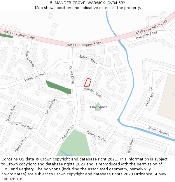 5, MANDER GROVE, WARWICK, CV34 6RY: Location map and indicative extent of plot