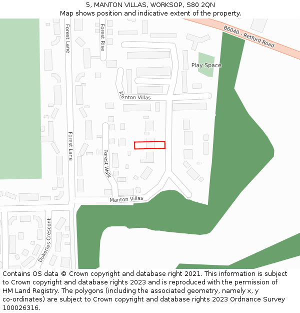 5, MANTON VILLAS, WORKSOP, S80 2QN: Location map and indicative extent of plot