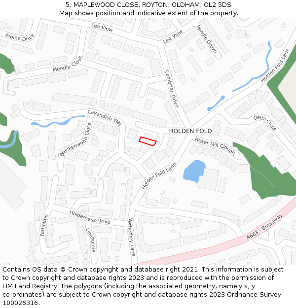 5, MAPLEWOOD CLOSE, ROYTON, OLDHAM, OL2 5DS: Location map and indicative extent of plot