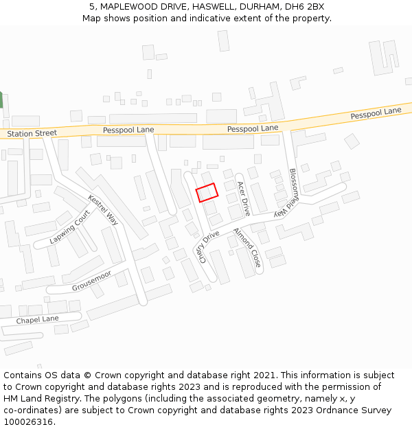 5, MAPLEWOOD DRIVE, HASWELL, DURHAM, DH6 2BX: Location map and indicative extent of plot