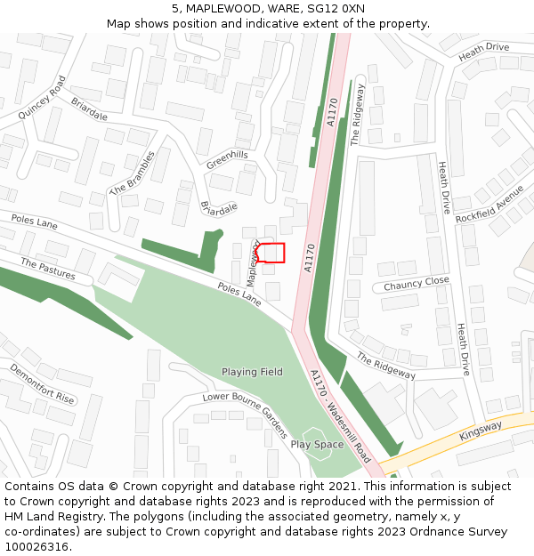 5, MAPLEWOOD, WARE, SG12 0XN: Location map and indicative extent of plot