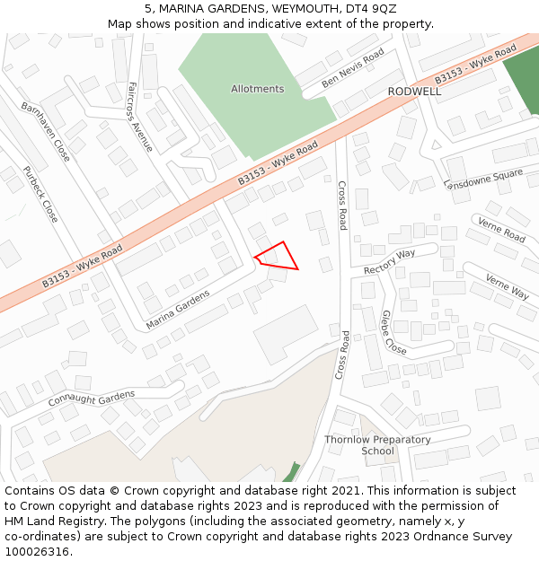 5, MARINA GARDENS, WEYMOUTH, DT4 9QZ: Location map and indicative extent of plot