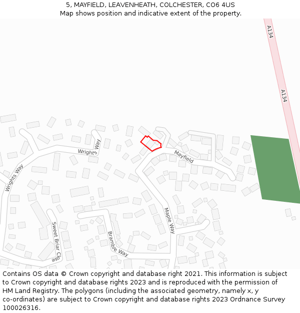 5, MAYFIELD, LEAVENHEATH, COLCHESTER, CO6 4US: Location map and indicative extent of plot