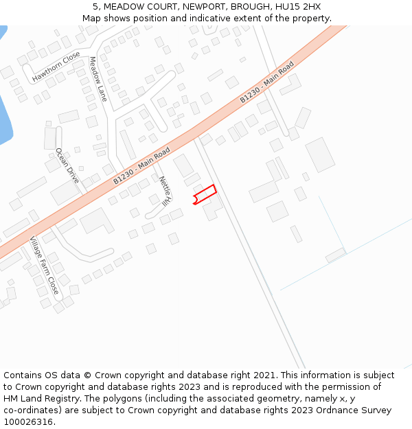 5, MEADOW COURT, NEWPORT, BROUGH, HU15 2HX: Location map and indicative extent of plot