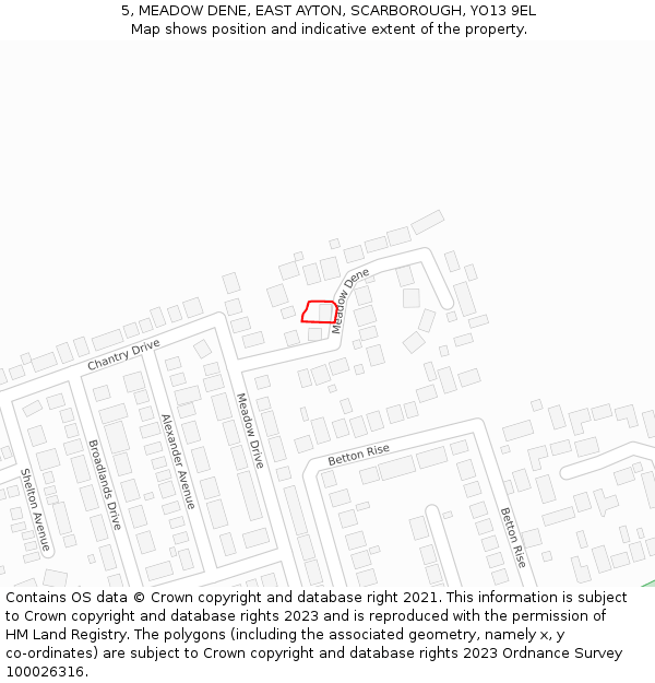 5, MEADOW DENE, EAST AYTON, SCARBOROUGH, YO13 9EL: Location map and indicative extent of plot