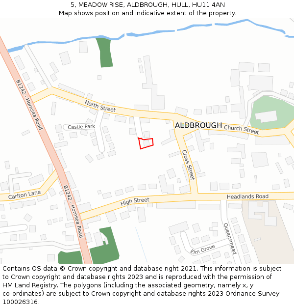 5, MEADOW RISE, ALDBROUGH, HULL, HU11 4AN: Location map and indicative extent of plot