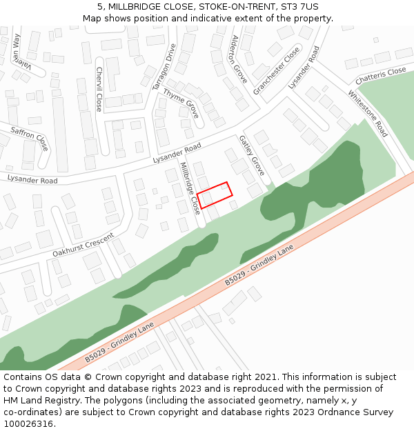 5, MILLBRIDGE CLOSE, STOKE-ON-TRENT, ST3 7US: Location map and indicative extent of plot