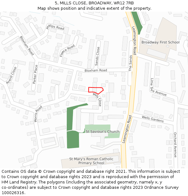 5, MILLS CLOSE, BROADWAY, WR12 7RB: Location map and indicative extent of plot