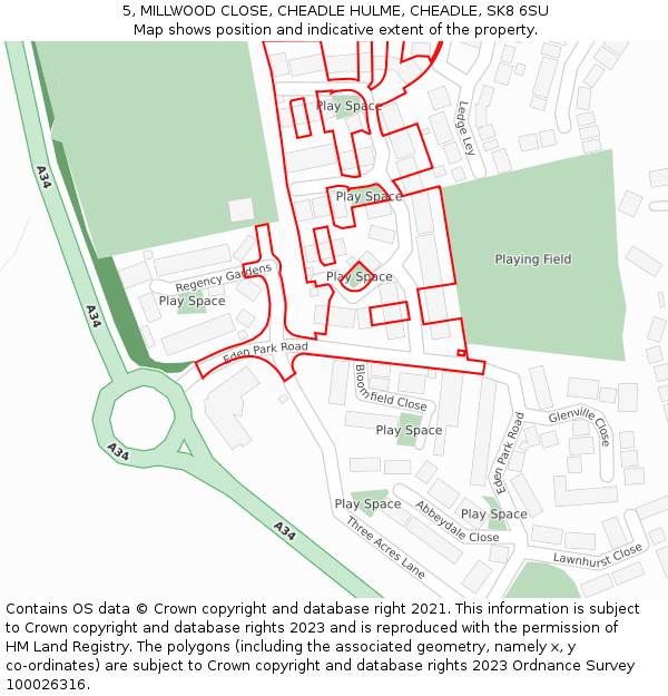 5, MILLWOOD CLOSE, CHEADLE HULME, CHEADLE, SK8 6SU: Location map and indicative extent of plot