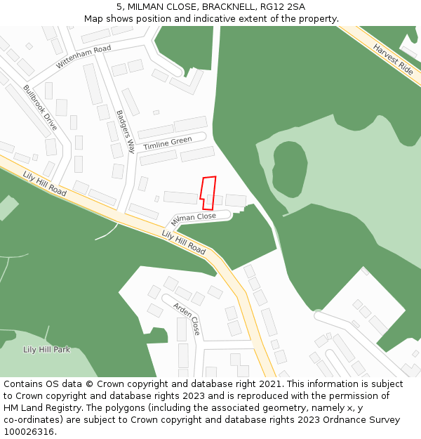 5, MILMAN CLOSE, BRACKNELL, RG12 2SA: Location map and indicative extent of plot