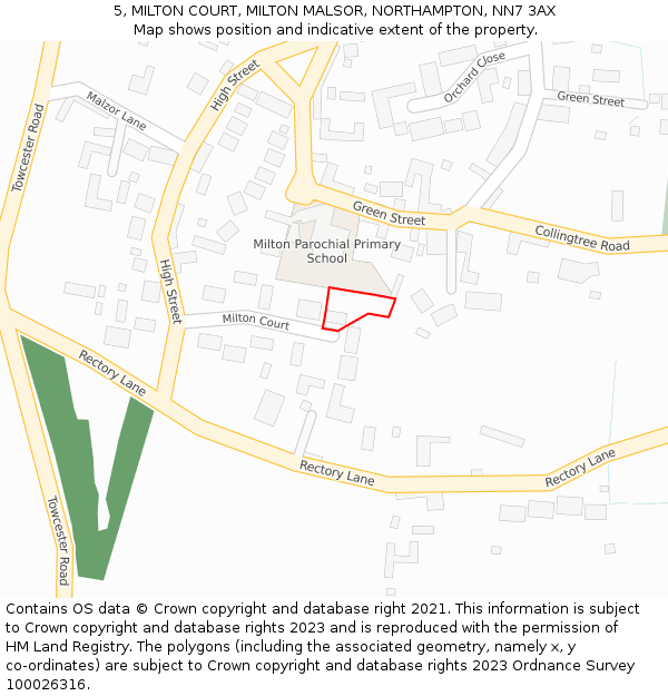 5, MILTON COURT, MILTON MALSOR, NORTHAMPTON, NN7 3AX: Location map and indicative extent of plot