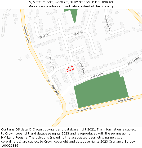 5, MITRE CLOSE, WOOLPIT, BURY ST EDMUNDS, IP30 9SJ: Location map and indicative extent of plot