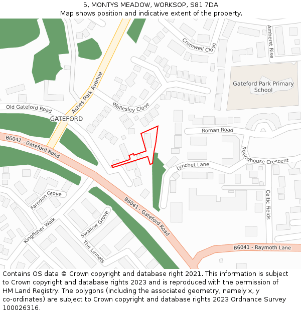 5, MONTYS MEADOW, WORKSOP, S81 7DA: Location map and indicative extent of plot