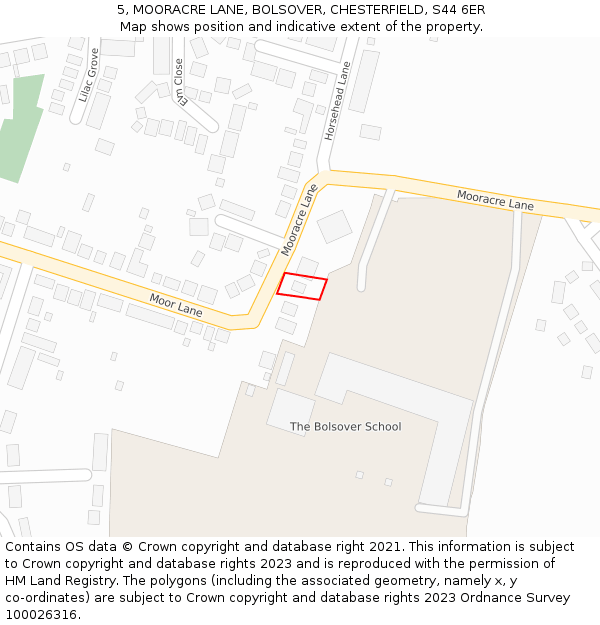 5, MOORACRE LANE, BOLSOVER, CHESTERFIELD, S44 6ER: Location map and indicative extent of plot