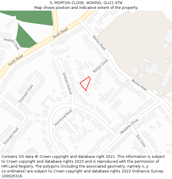 5, MORTON CLOSE, WOKING, GU21 4TW: Location map and indicative extent of plot