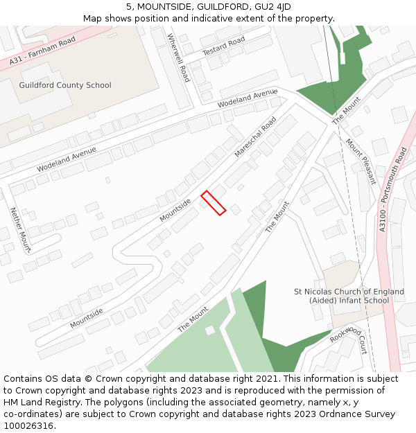 5, MOUNTSIDE, GUILDFORD, GU2 4JD: Location map and indicative extent of plot