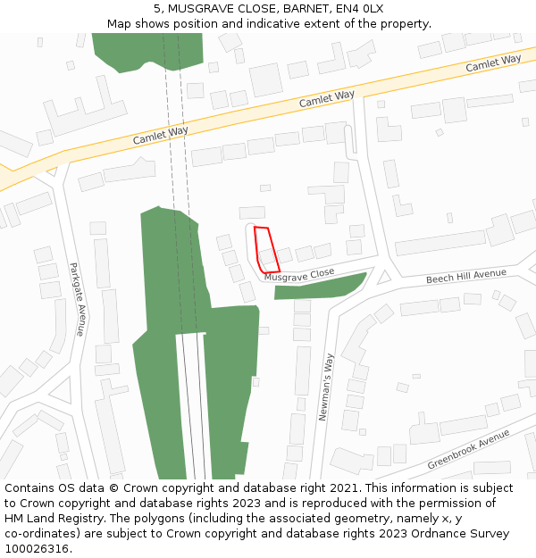 5, MUSGRAVE CLOSE, BARNET, EN4 0LX: Location map and indicative extent of plot