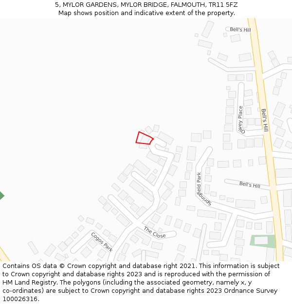 5, MYLOR GARDENS, MYLOR BRIDGE, FALMOUTH, TR11 5FZ: Location map and indicative extent of plot