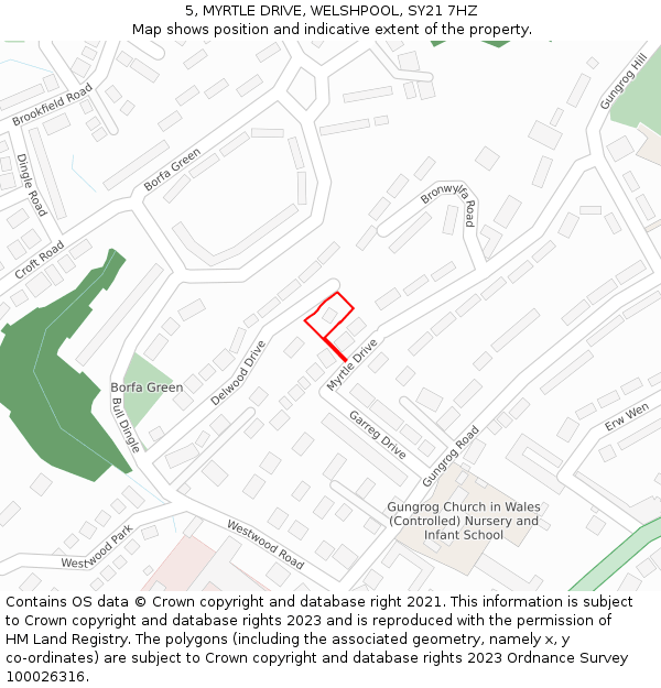 5, MYRTLE DRIVE, WELSHPOOL, SY21 7HZ: Location map and indicative extent of plot