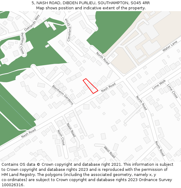 5, NASH ROAD, DIBDEN PURLIEU, SOUTHAMPTON, SO45 4RR: Location map and indicative extent of plot