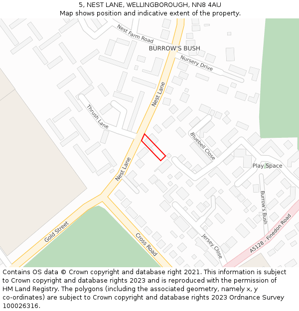 5, NEST LANE, WELLINGBOROUGH, NN8 4AU: Location map and indicative extent of plot