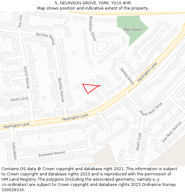 5, NEVINSON GROVE, YORK, YO10 4HR: Location map and indicative extent of plot
