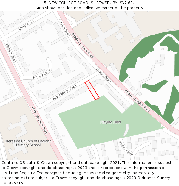 5, NEW COLLEGE ROAD, SHREWSBURY, SY2 6PU: Location map and indicative extent of plot