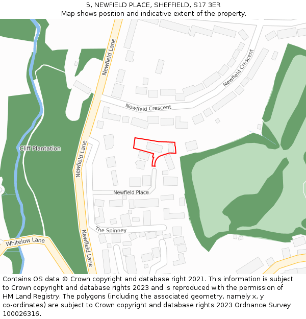 5, NEWFIELD PLACE, SHEFFIELD, S17 3ER: Location map and indicative extent of plot