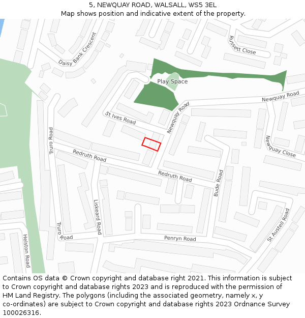 5, NEWQUAY ROAD, WALSALL, WS5 3EL: Location map and indicative extent of plot