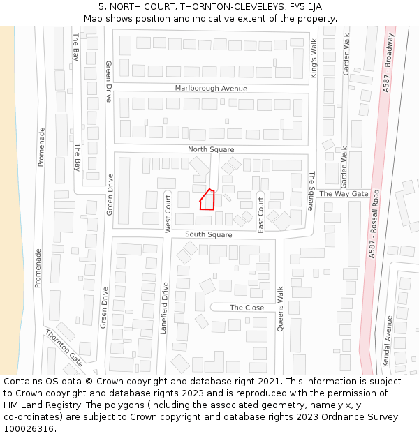 5, NORTH COURT, THORNTON-CLEVELEYS, FY5 1JA: Location map and indicative extent of plot