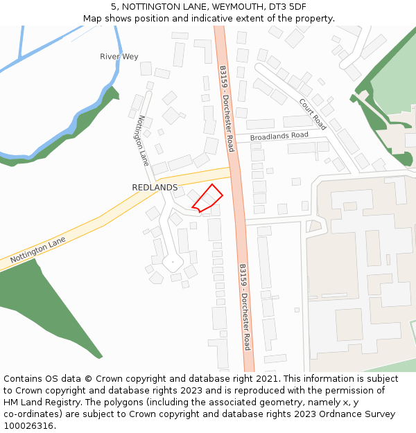 5, NOTTINGTON LANE, WEYMOUTH, DT3 5DF: Location map and indicative extent of plot